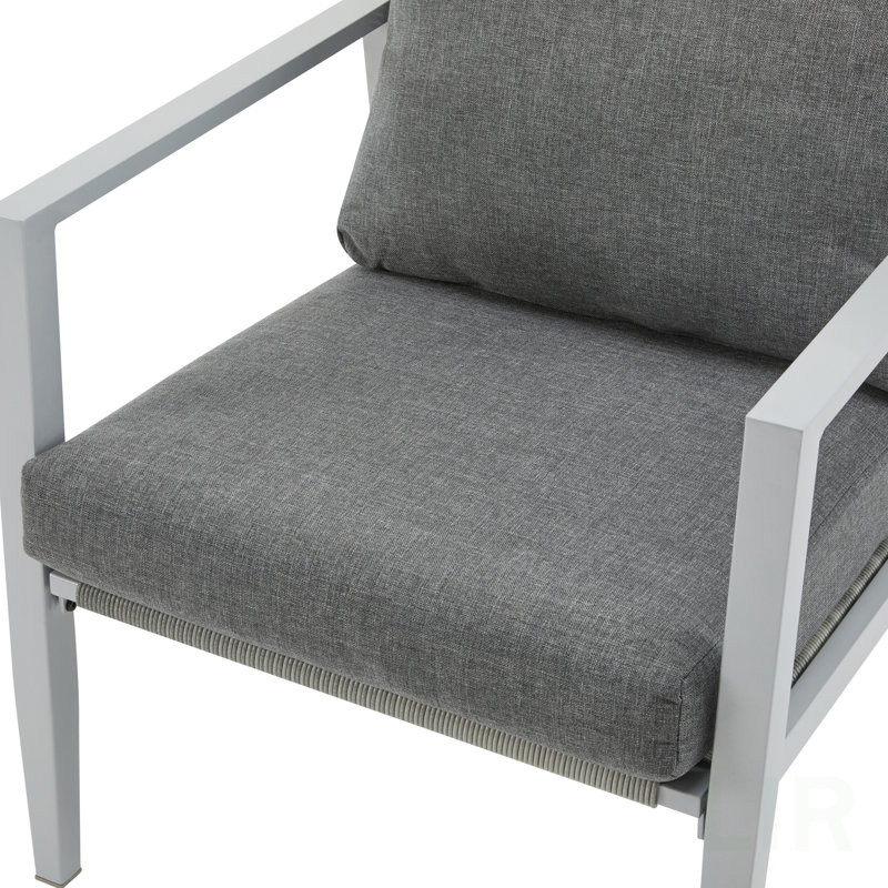 Silver Aluminum Lounge Chair With Sleek Rope Accents And Comfortable Cushions, Perfect For Modern Outdoor And Indoor Spaces, Chair