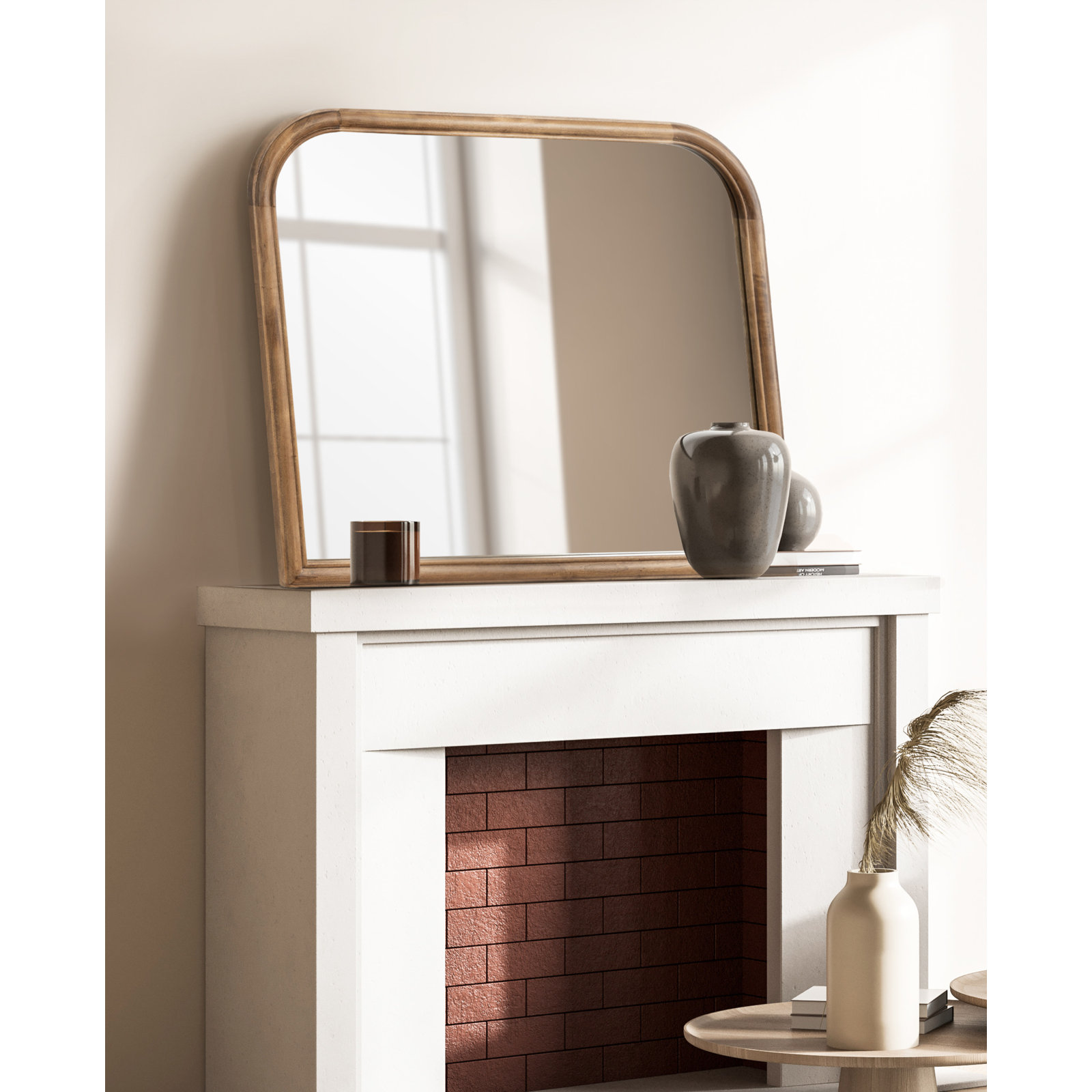Brandis Wooden Bathroom Wall Mirror, Rustic Brown, 28" x 34", Arch