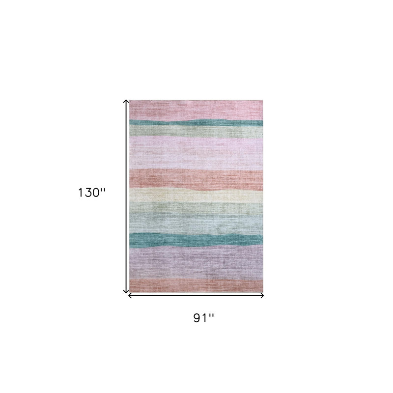 Tapis juvénile arc-en-ciel rose, vert et mauve 8 pi x 11 pi