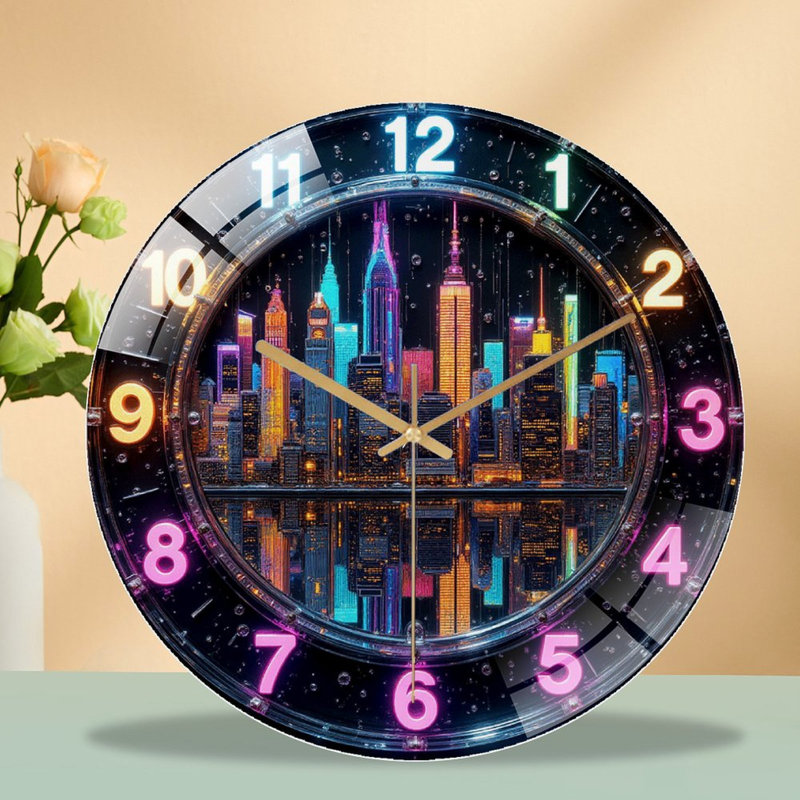 Horloge murale élégante avec art de l'horizon de New York - horloge murale moderne en verre 12 po