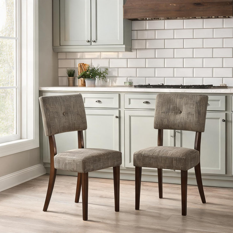 Ensemble de 2 chaises rembourrées confortables pour salle à manger, sièges en tissu et pieds en bois espresso