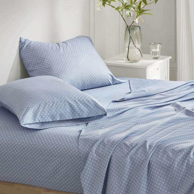 Édredon aquarelle floral avec draps pour lit simple, draps bleus de teinte bleue, conception délicate