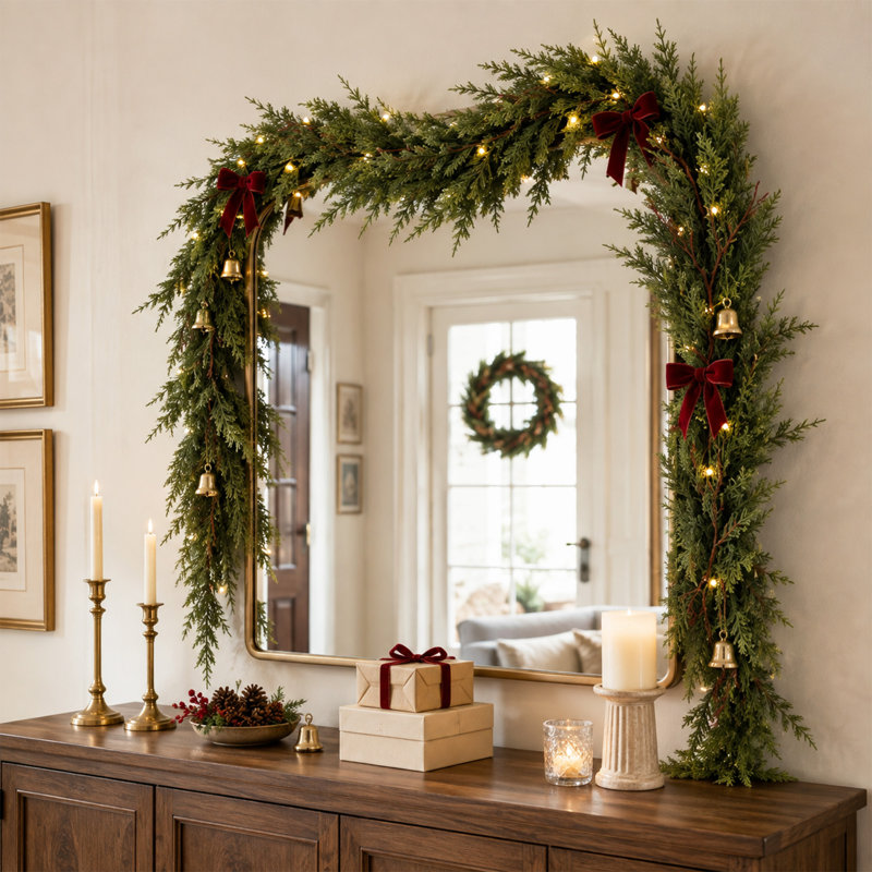 Guirlande de Noël artificielle en cyprès de 1,8 m (lot de 2), imitation pin d'hiver réaliste, verdure persistante pour décoration de Noël intérieure et extérieure