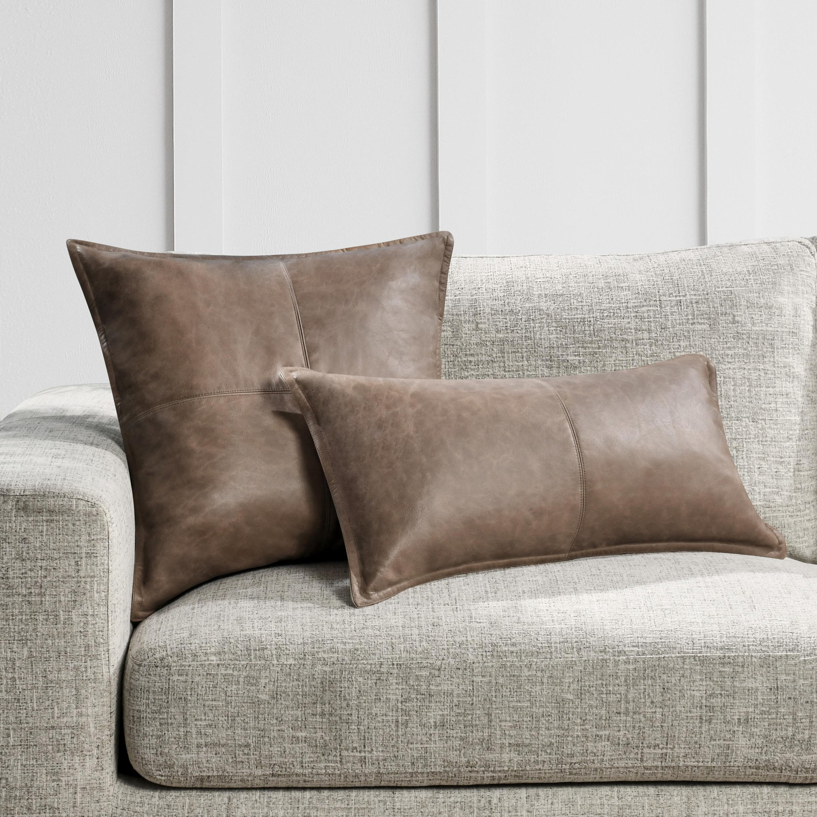 Cutler Genuine Leather Cushion Pad, Taupe, 14" x 22", Rectangular