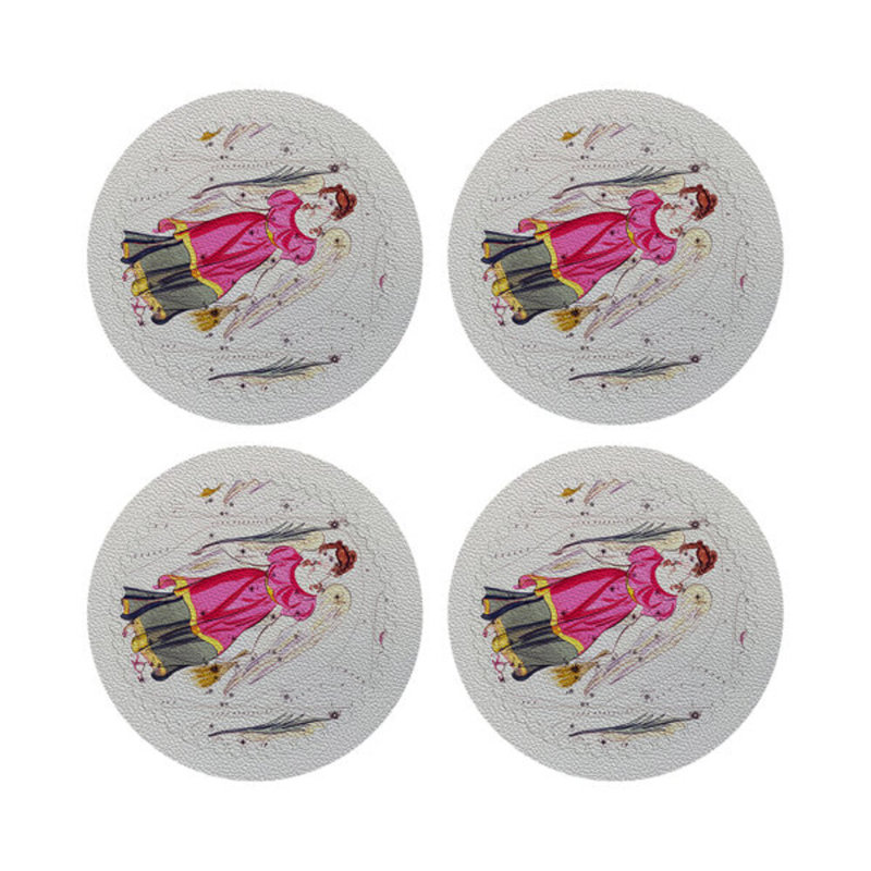 Zodiac Virgo Vegan Leather Round Pebble Placemat, White
