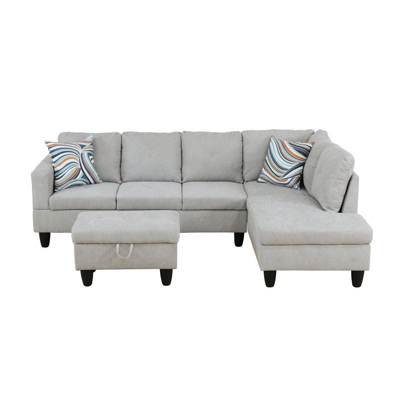 Velvet L-Shaped Sectional Right Hand Facing, Light Gray