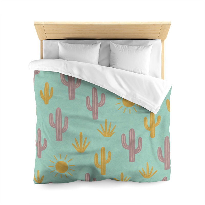 Microfiber Duvet Cover Boho Style, Design 20, Queen Duvet Cover, Green/Pink/White
