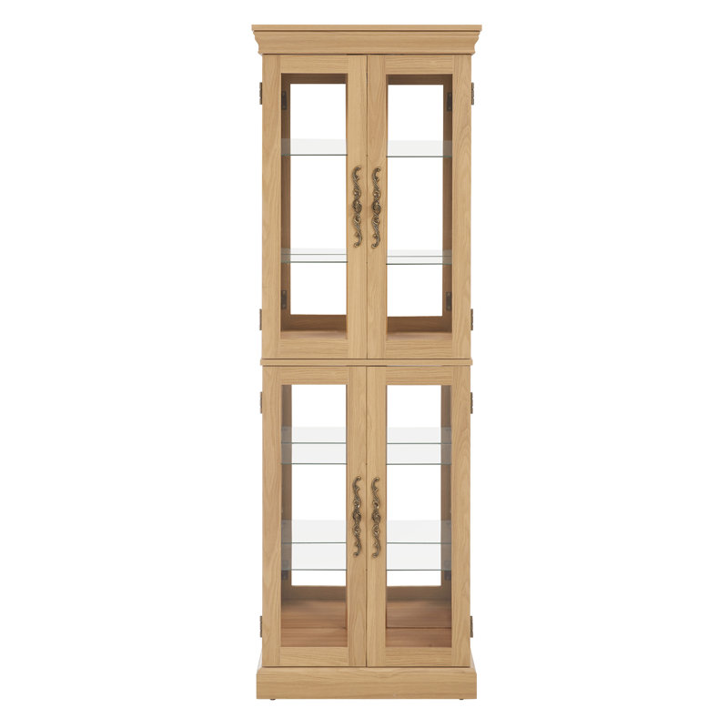 Lighted Glass Curio Display Cabinet, Light Oak