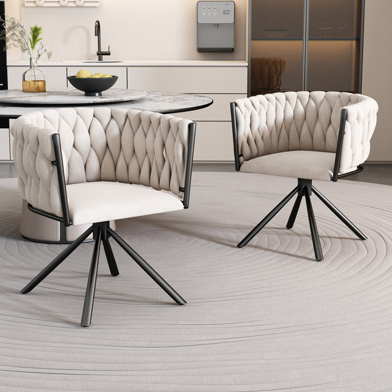 31cm H Tufted Velvet Upholstered Metal Armchair, Beige, 2