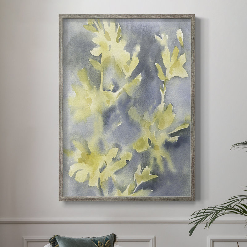 Forsythia Blooms II, reproduction encadrée - bois massif, H 11 po x l 9 po