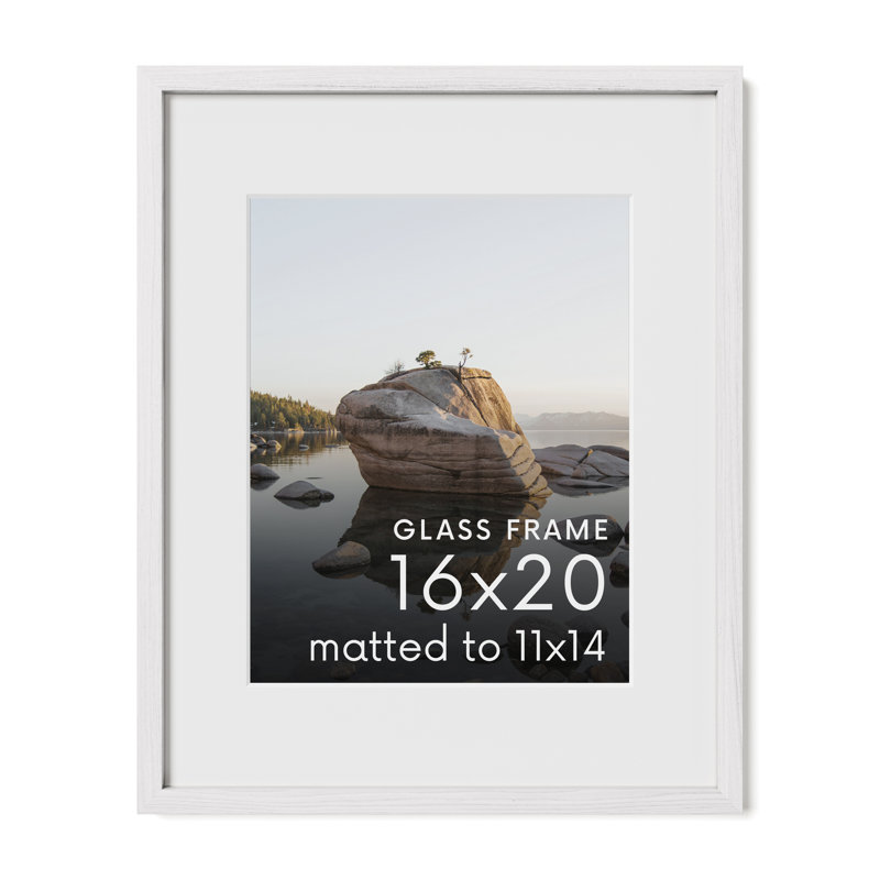 Solid Wood Picture Frame with Glass, White, 16" W x 20" H