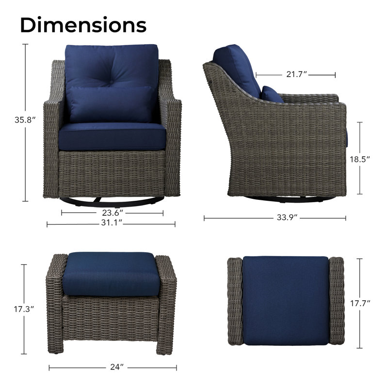 Fauteuil de patio pivotant avec repose-pieds Keaisha, Bleu/gris