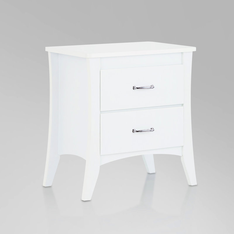 Rectangular Nightstand In White With 2 Function - Wooden Frame, Tapered Legs, , 25" X 24" 16 Configuration