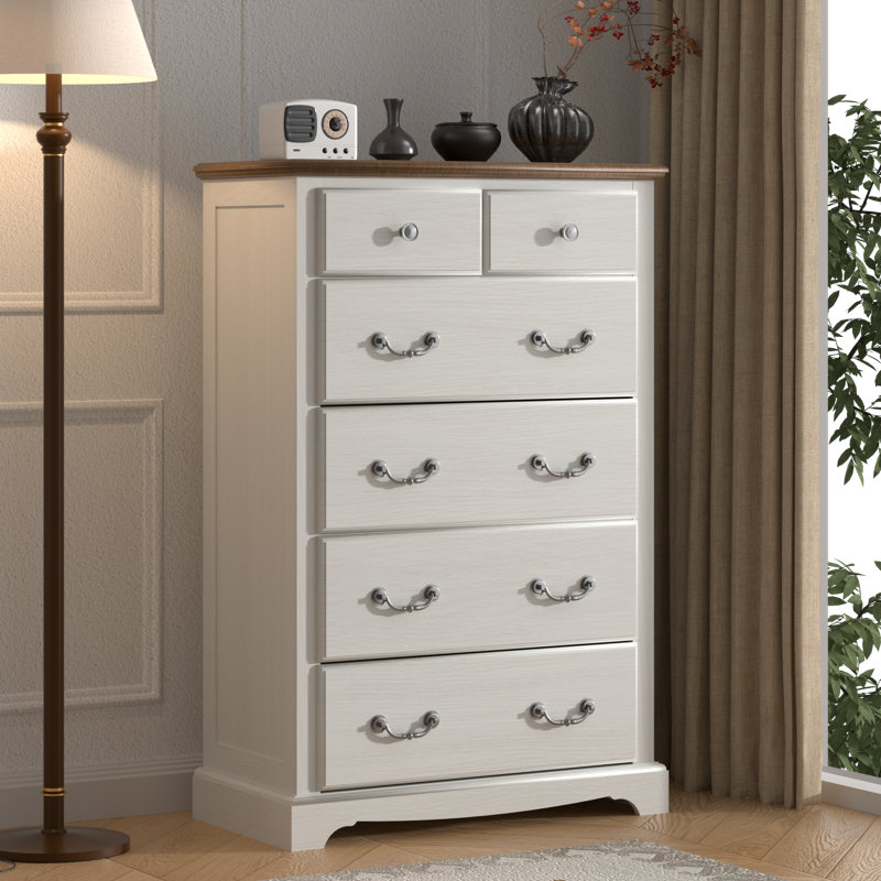 Commode 6 tiroirs Rustic - Bois massif et rangement multi-pièces, Blanc