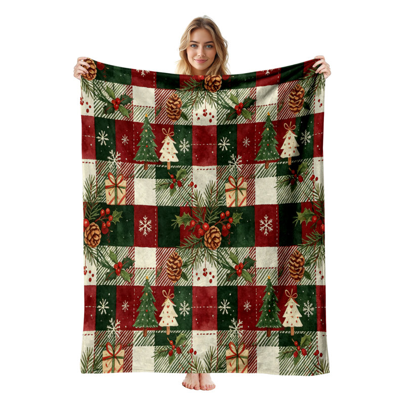 Couverture polaire en flanelle JYK pour lit simple, motif sapin de Noël, légère, respirante, douce et chaude en microfibre pelucheuse, 152 x 203 cm