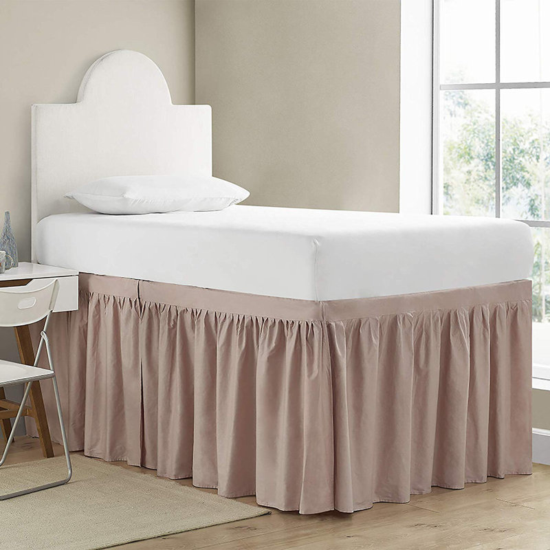 Ensemble de jupe de lit en coton avec attaches (ensemble de 3 panneaux), Rosé assombri, Simple TG