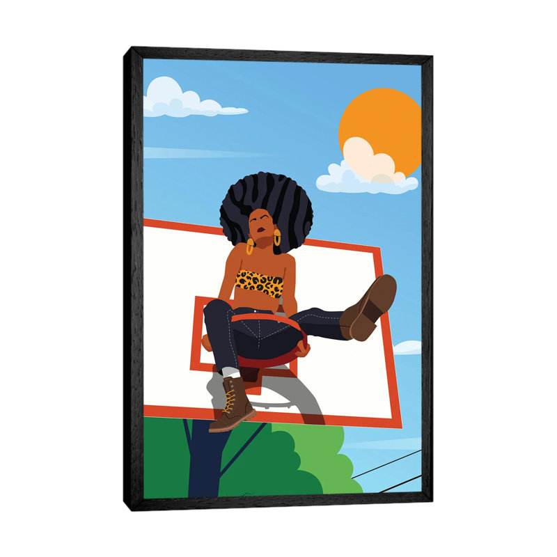Afro And Hoops - Print on Canvas, 101.6 cm H x 66.04 cm W, Black Framed
