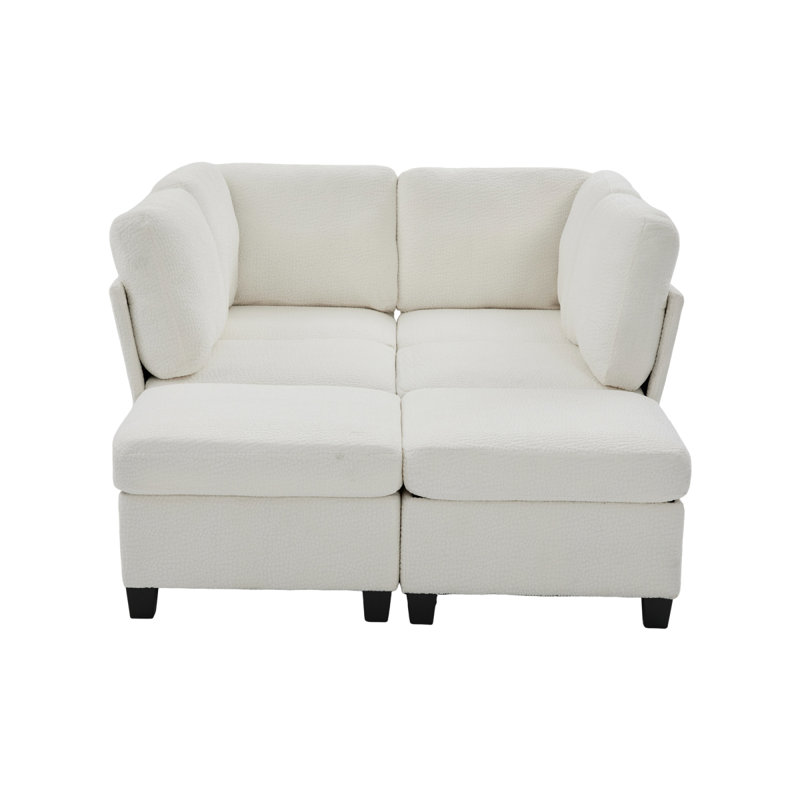 Loveseat Sofa 70.9" Free-Combined Sectional Convertible Sofa Bed With Storage Space, Two Movable Ottomans, Four USB Ports And Two Cup Holders For Living Room, Black