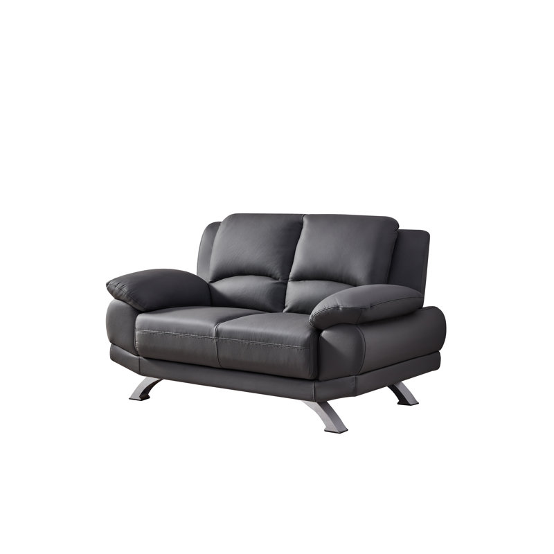 Causeuse 60 po avec accoudoirs coussinés, Cuir gris assorti