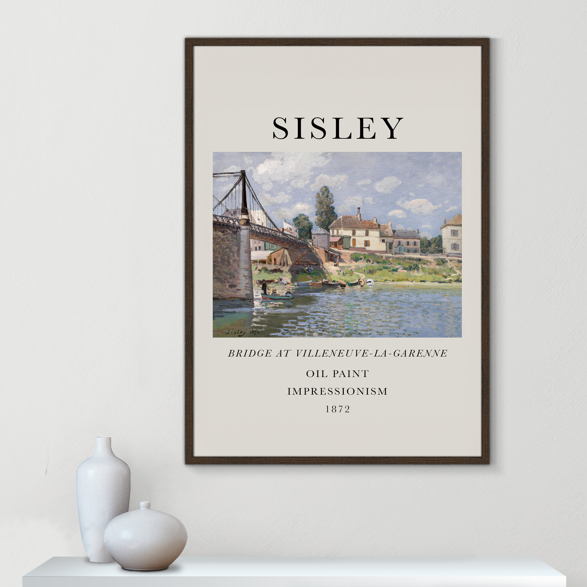 Old Masters Collection " The Bridge At Villeneuve " by Alfred Sisley, Walnut Single Picture Frame, No
