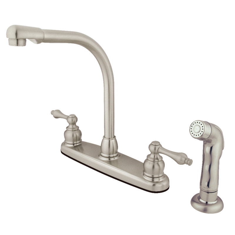 Victorian Centerset Double Handle Kitchen Faucet, Brushed Nickel, With Spray