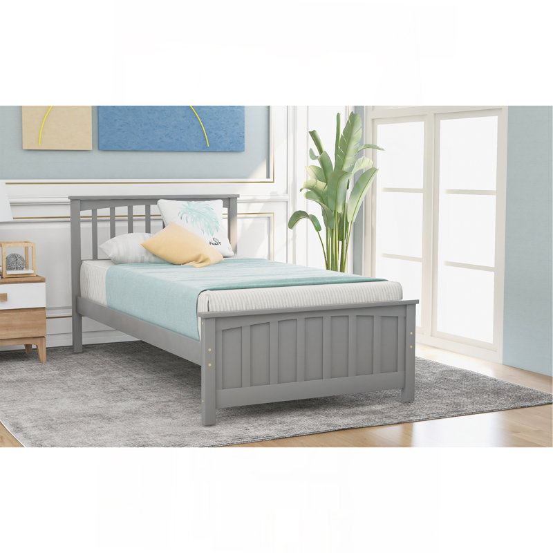 Lit plateforme en bois simple, gris