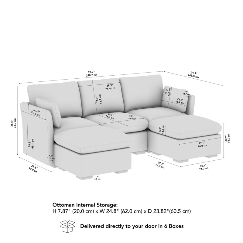 Méridienne modulaire 3 places Stedman, Polyester taupe brume