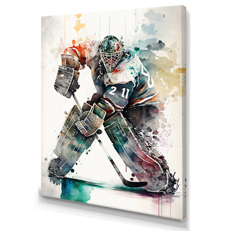 Hockey sur gazon sur glace pendant le jeu II - Impression sur toile, H 40 po x l 30 po x P 1,5 po, Toile tendue