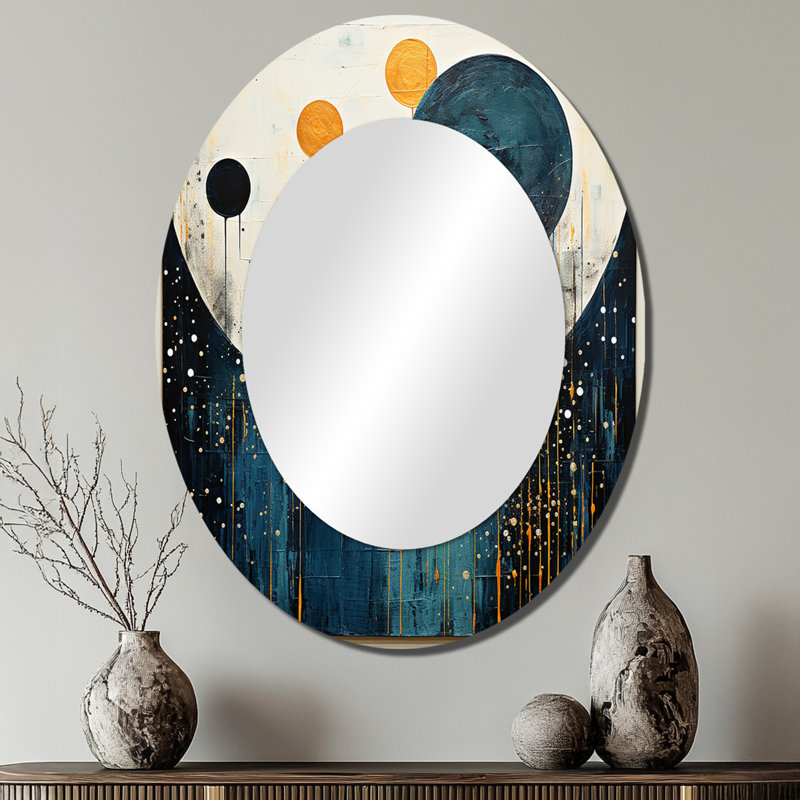 Miroir mural sarcelle jaune Mid Century Minimalist Rain II - sarcelle, 40 po x 30 po
