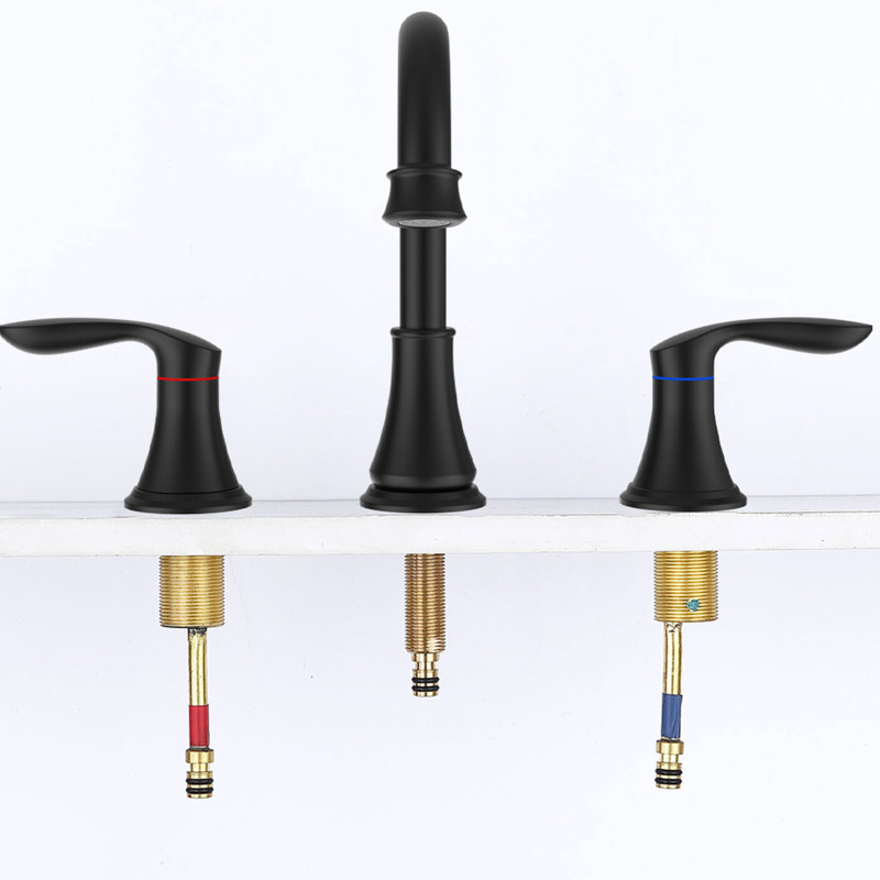 Matte Black 8 Inch Widespread Lavatory Faucet - 2 Handles 3 Hole 360 Swivel Spout, Scratch Resistance Feature, Water Saving, Effortless Install Method 2 Bathroom In Resists Fingerprint & Corrosion,