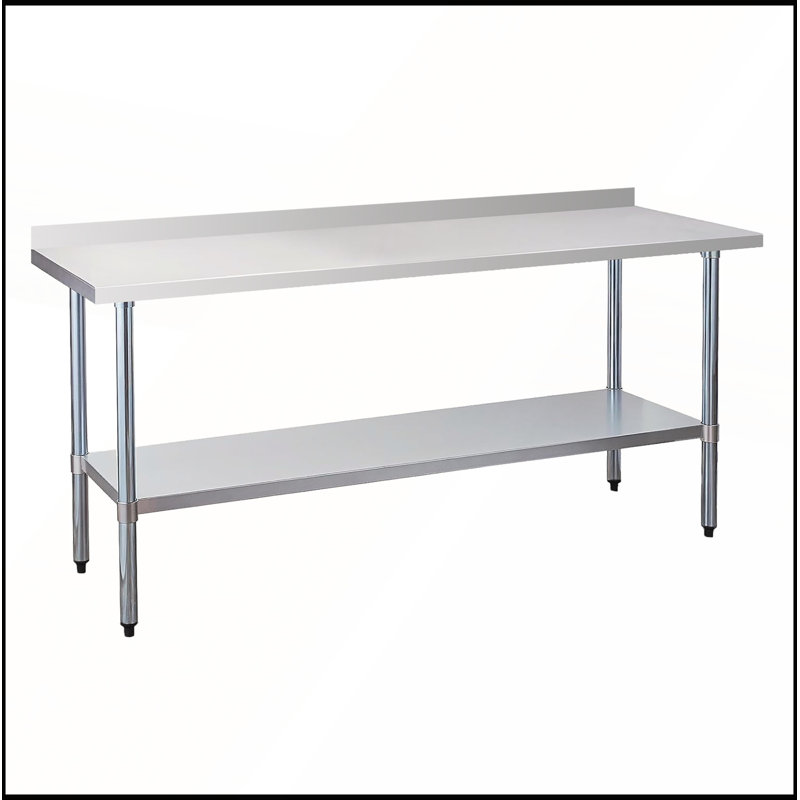 Table de travail durable en acier inoxydable de calibre 18 avec dosseret de 4 pouces et tablette inférieure pour une utilisation efficace dans la cuisine