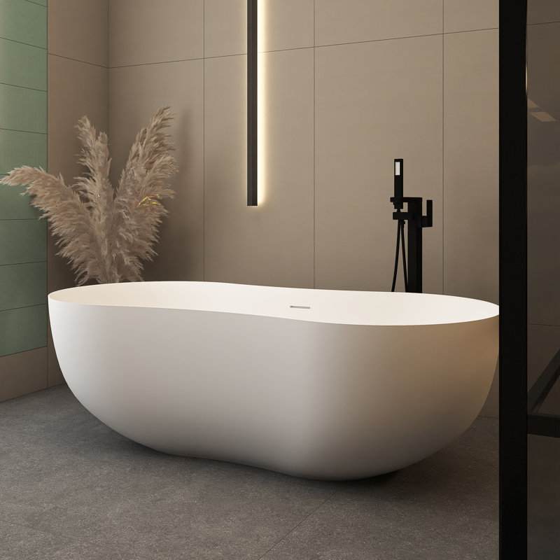 67" Freestanding Soaking Solid Surface Bathtub