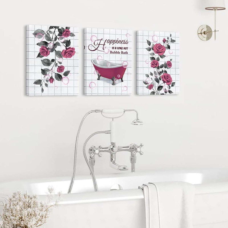 3 Piece Wrapped Canvas Print, Pink