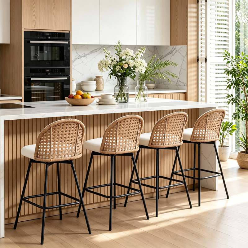 Swivel Upholstered Chenille Bar Stool, Beige