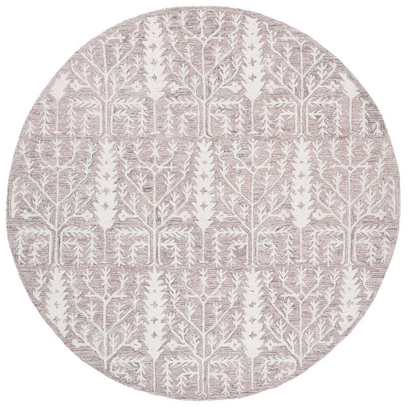 Jardin 852 Hand Tufted Wool/Cotton Vintage Look Rug in Purple/Ivory, Round 6'