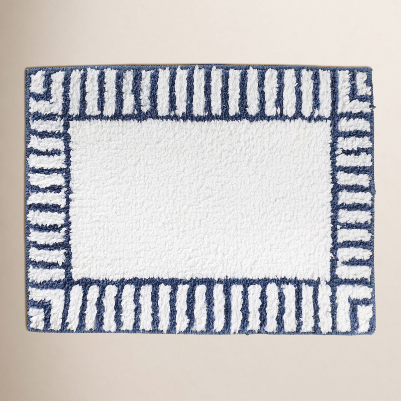 Bath Rug, MEDIUM- 2 Piece Set, White/Navy