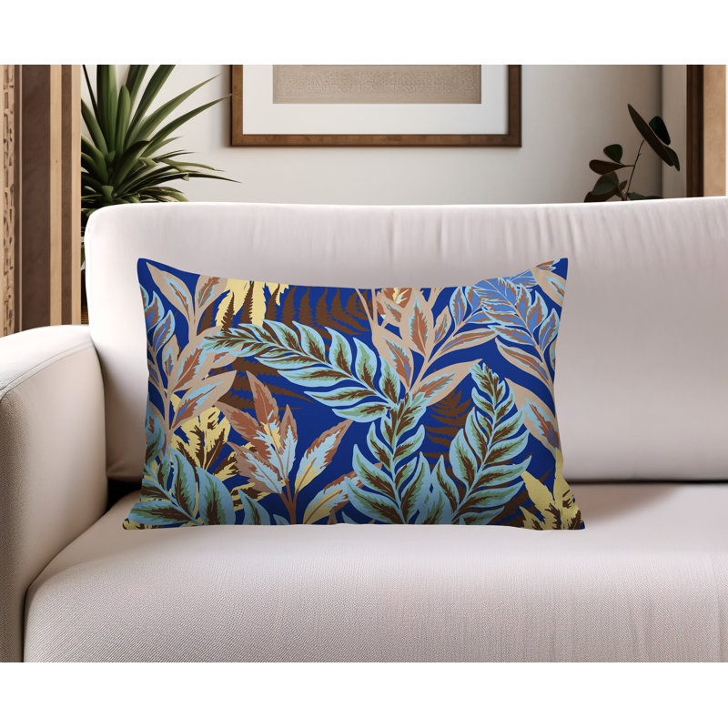 Oreiller rectangulaire réversible intérieur / extérieur Keanu, Bleu, Rectangle H 14 po x l 20 po