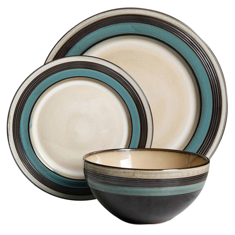 Gibson Elite Everston 12 Piece Stoneware Dinnerware Set In Teal