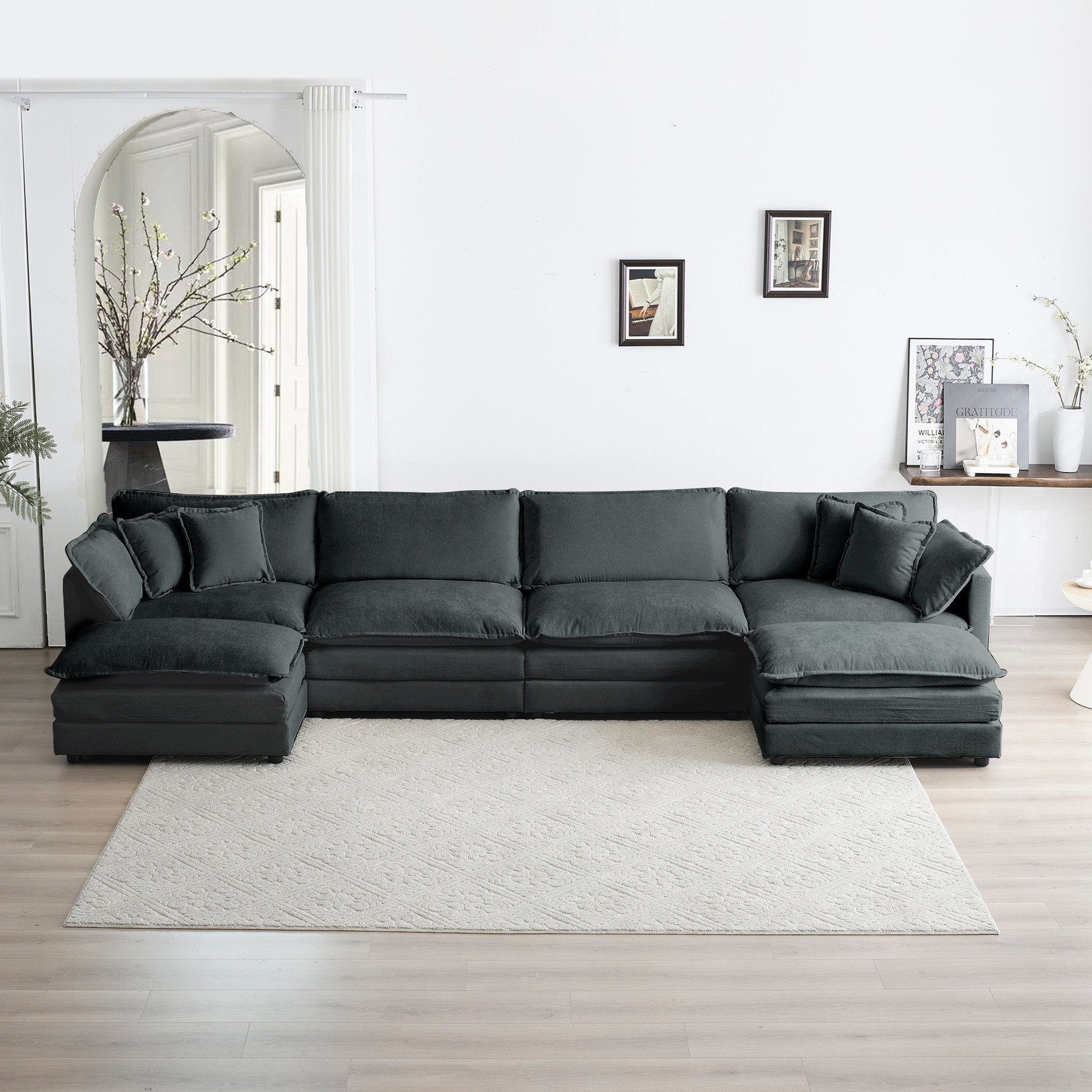 Hokku Designs U Shaped Sectional With Reversible Chaise And Chenille ...
