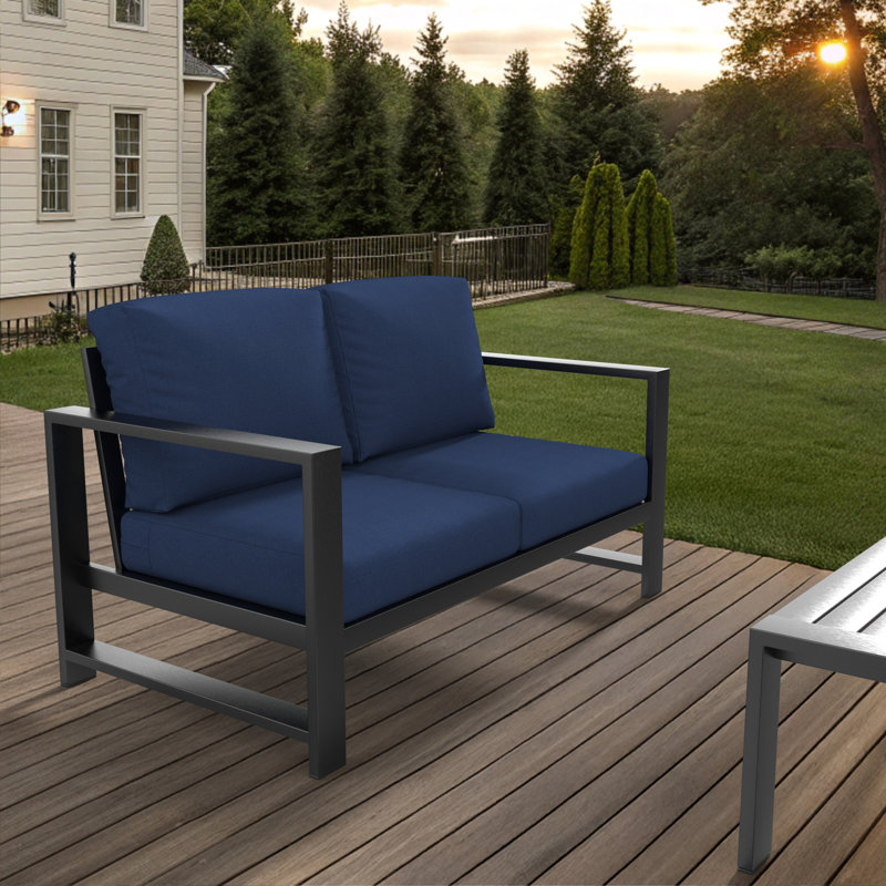 Causeuse d'extérieur Dulcie avec coussins Sunbrella®, Toile bleu marine