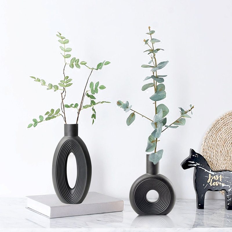 Vase en céramique, style minimaliste bohème nordique, ensemble de 2, Noir