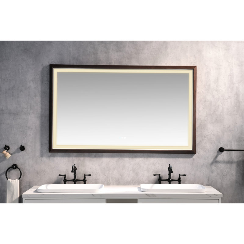 Miroir de maquillage de salle de bain avec DEL - Smart Touch, température de couleur variable, aluminium brun, 59,45 po x 34,98 po 1,53 po, bouton tactile multifonction 43,31 lb, interrupteur de température, désembuage, 60 po