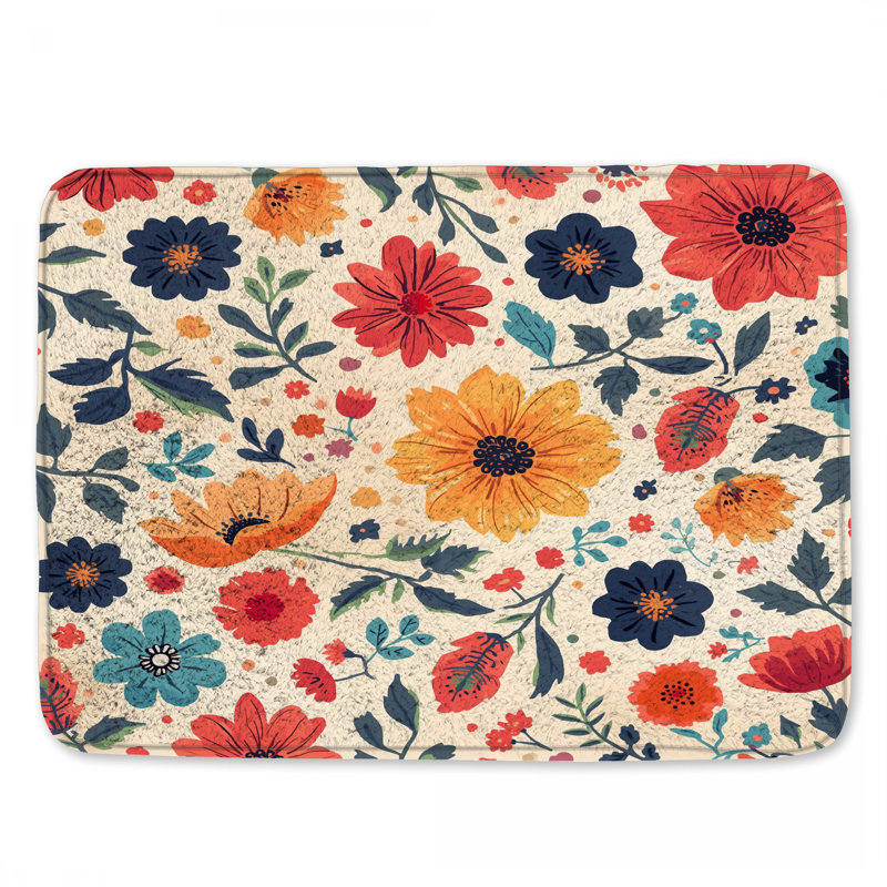 Tapis de bain à motif floral coloré, L 34 po x L 21 po