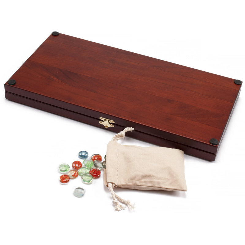 Mahogany Folding 4-Player Mancala Board Game with Multicolor Stones