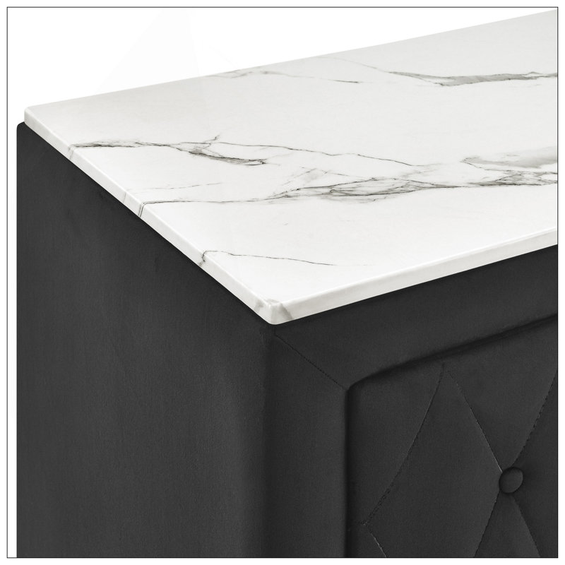 Stylish Top Nightstand With Two Storage Drawers, Upholstered Fabric For Modern Bedrooms, Black