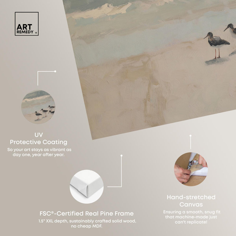 «Seagulls at the Beach II», art côtier par Art Remedy, H 10 po x l 15 po, Toile tendue