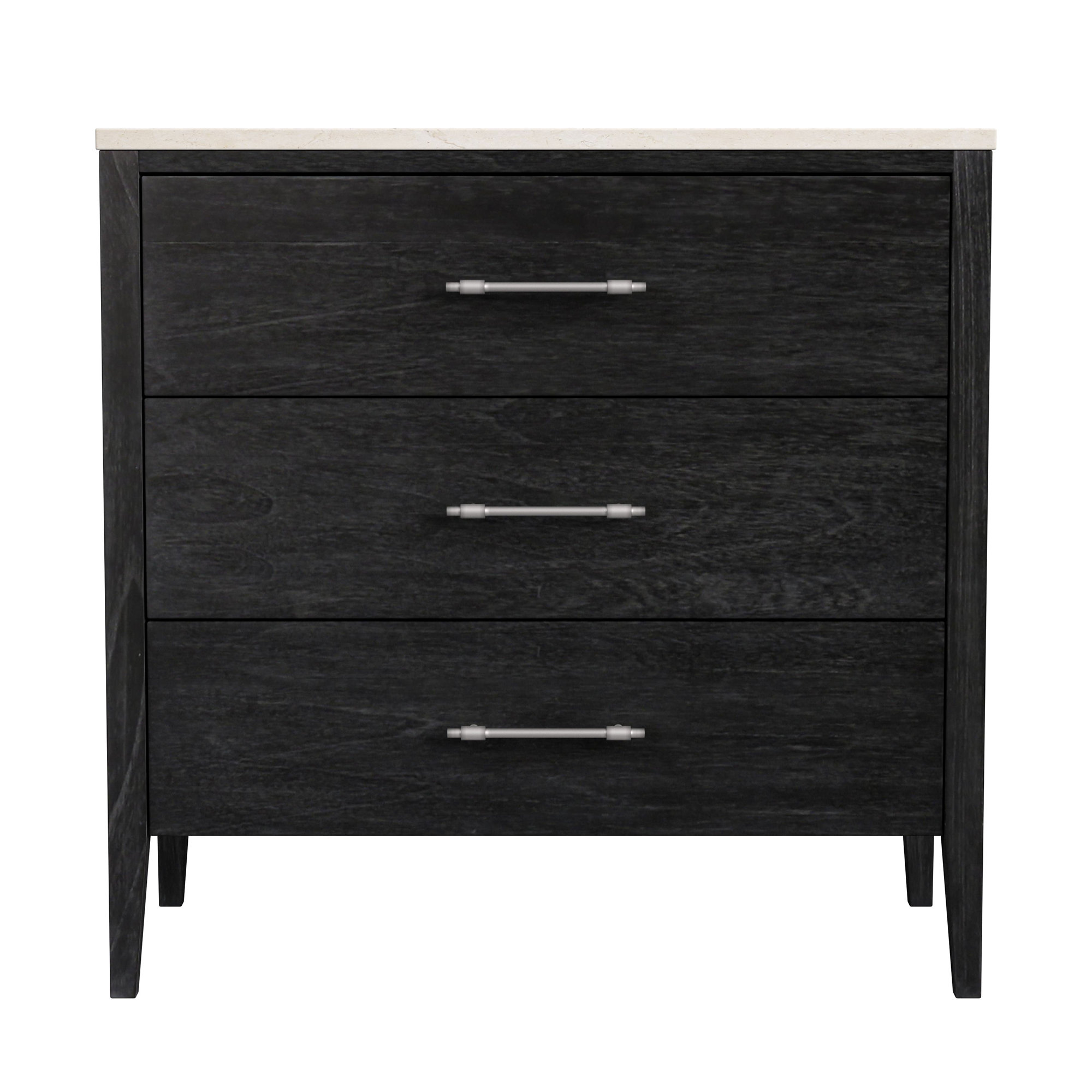 Isa 32.75 in. W Marble and Wood 3 Drawer Chest, Light Brown, Black