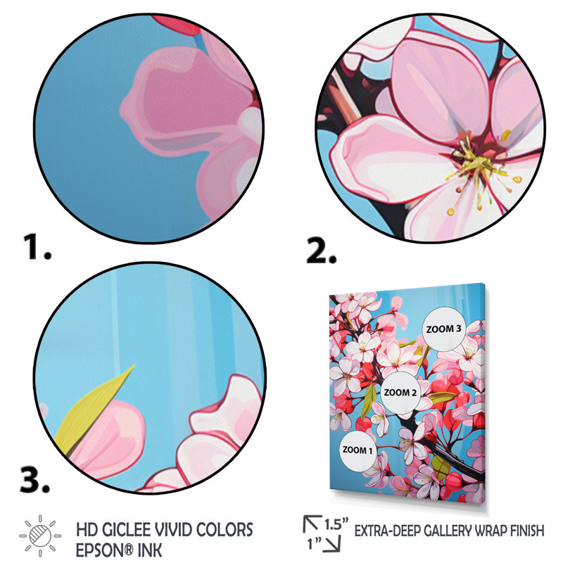 Collage de fleurs de pommier rose Itxasso I - reproduction sur toile, Toile encadrée noire simple, H 20 po x l 12 po x P 1 po