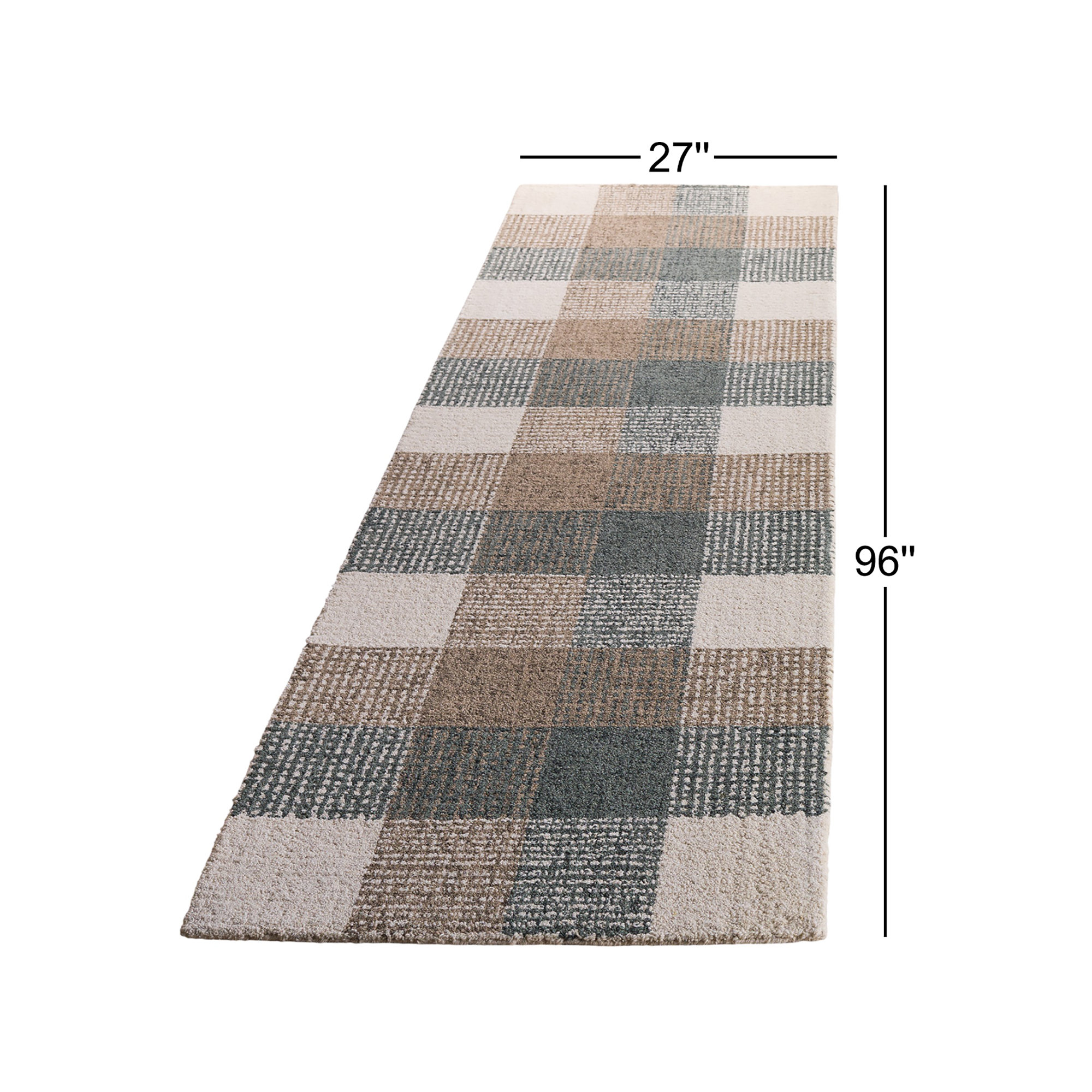 Genre Hand Tufted Wool;Cotton Plaid Rug, Runner 2'3" x 8'
