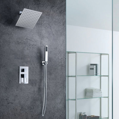 Modern Shower Faucet System with Hand Shower and Diverter,Wall Mount Shower Faucet System